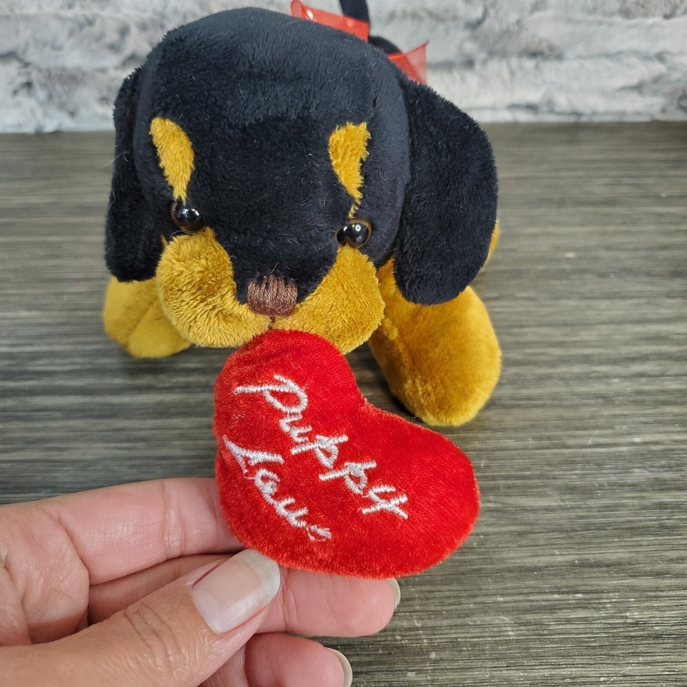 Toy Network Baby Rottweiler PUPPY‎ LOVE Plush 7" Stuffed Animal W/ Red Heart